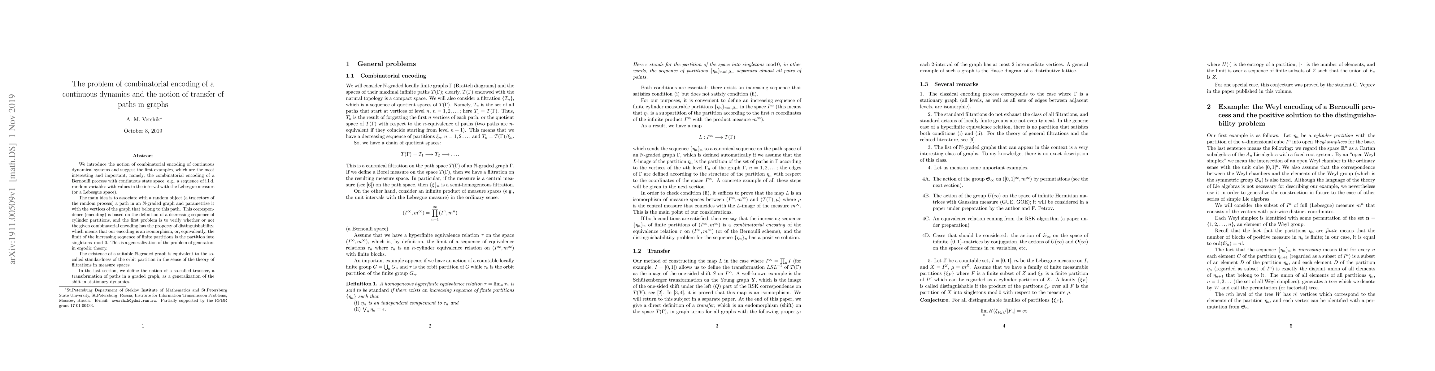 Thumbnail for The problem of combinatorial encoding of a continuous dynamics and the
  notion of transfer of paths in graphs