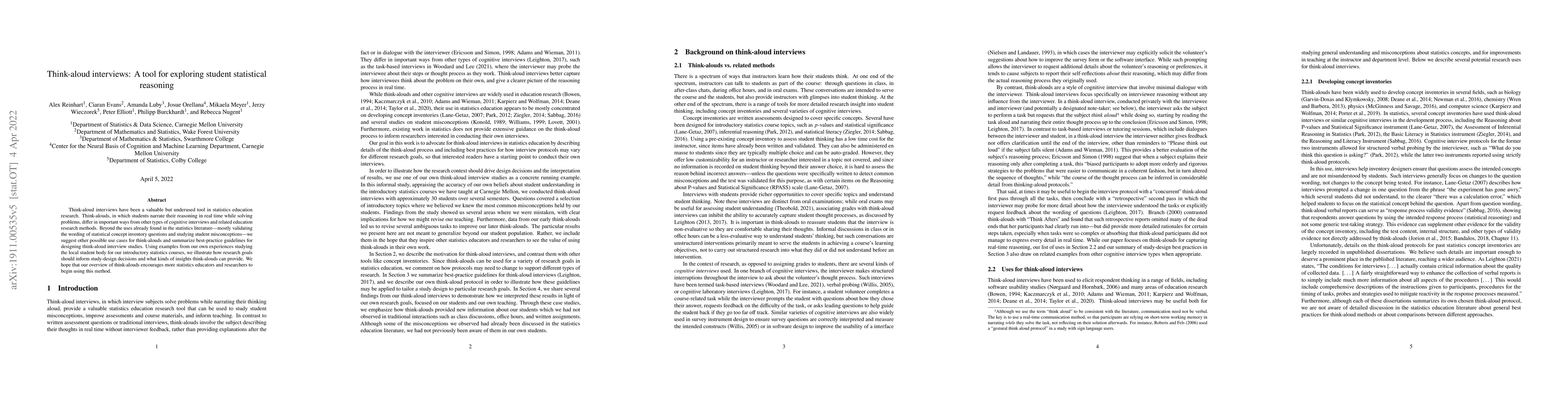 Thumbnail for Think-aloud interviews: A tool for exploring student statistical
  reasoning