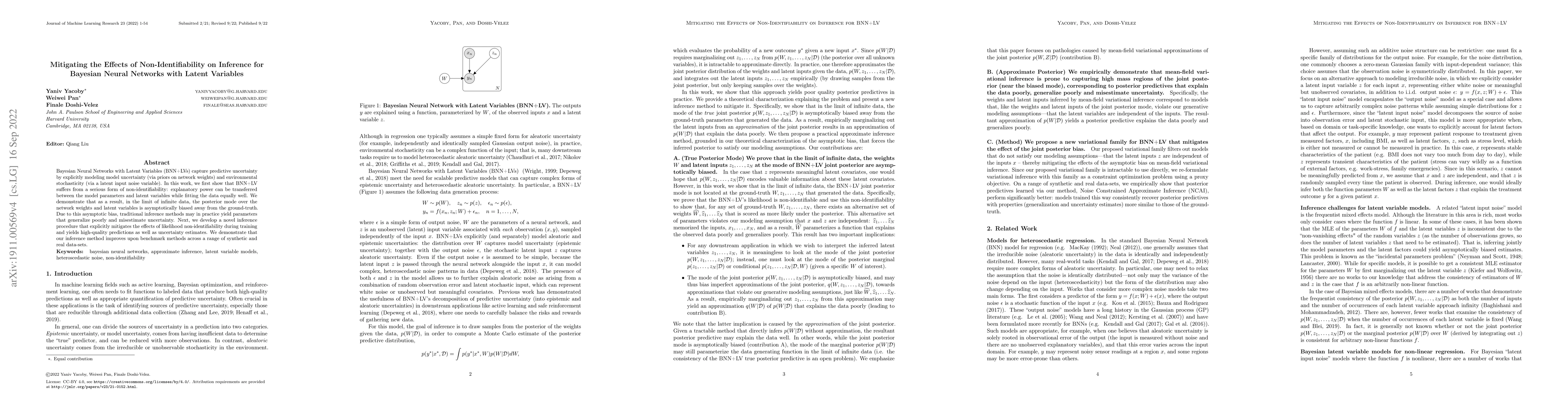 Thumbnail for Mitigating the Effects of Non-Identifiability on Inference for Bayesian
  Neural Networks with Latent Variables