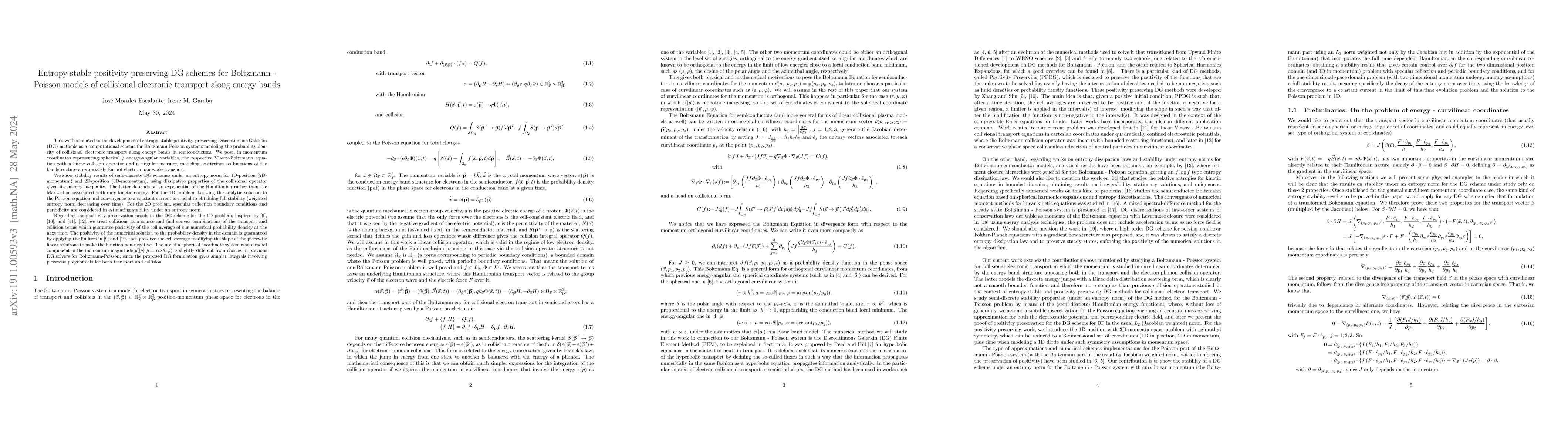 Thumbnail for Entropy-stable positivity-preserving DG schemes for Boltzmann-Poisson
  models of collisional electronic transport along energy bands