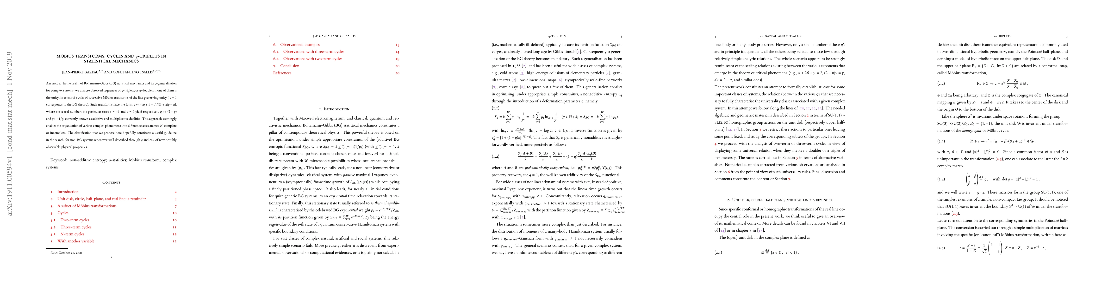 Thumbnail for M\"{o}bius transforms, cycles and q-triplets in statistical mechanics