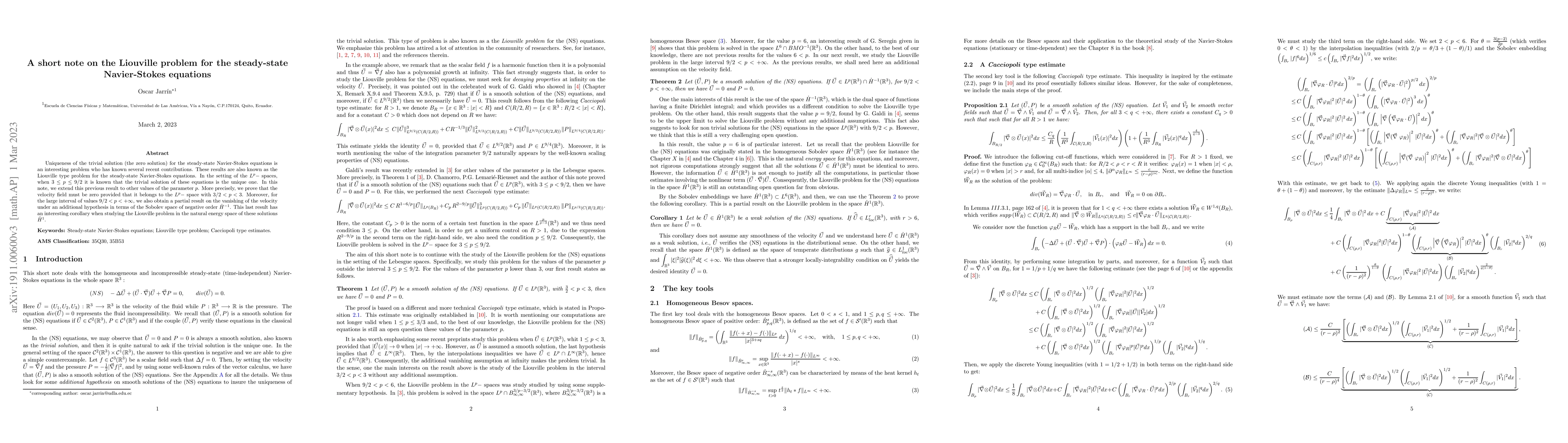 Thumbnail for A short note on the Liouville problem for the steady-state Navier-Stokes
  equations