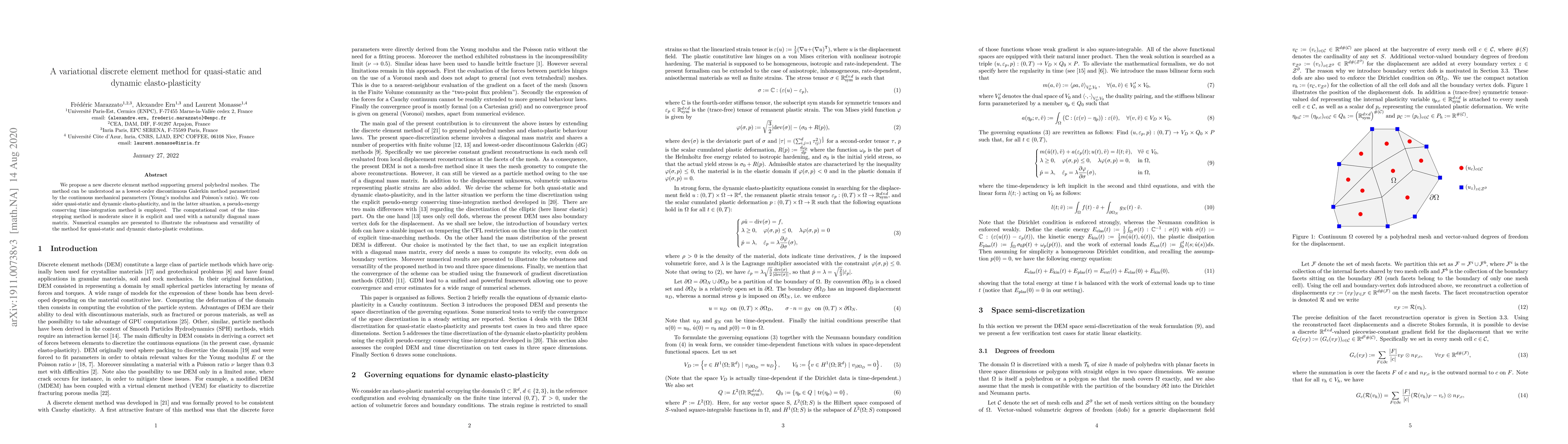 Thumbnail for A variational discrete element method for quasi-static and dynamic
  elasto-plasticity