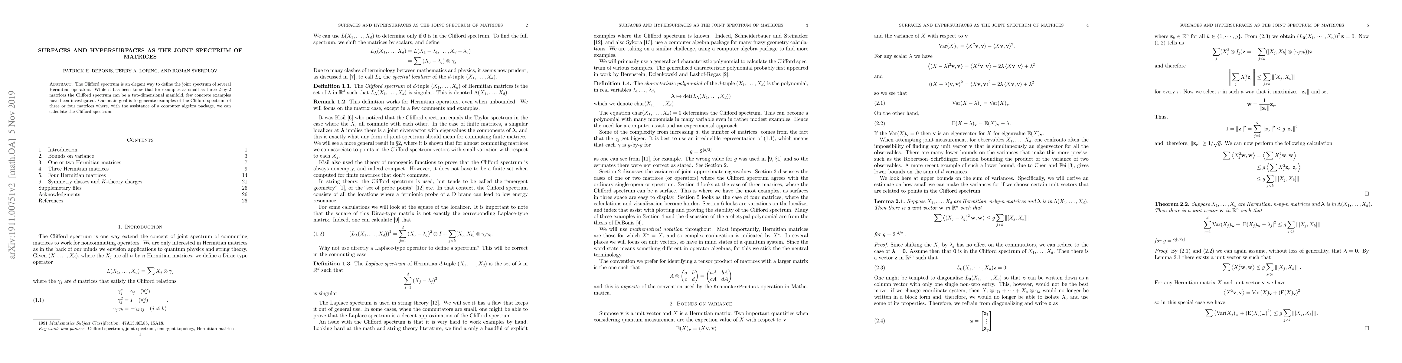Thumbnail for Surfaces and hypersurfaces as the joint spectrum of matrices