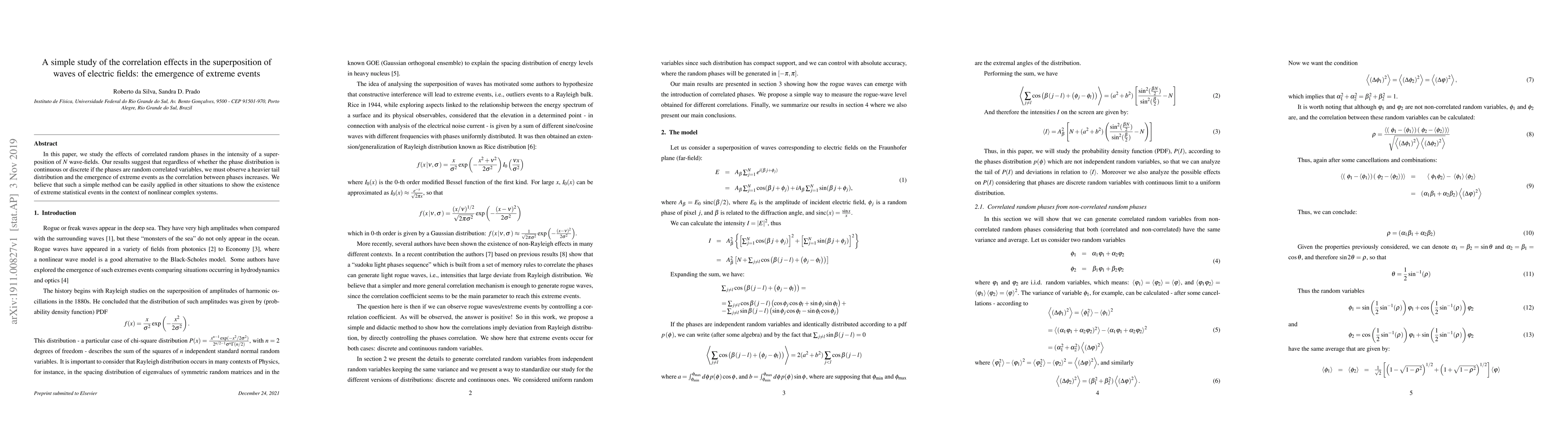 Thumbnail for A simple study of the correlation effects in the superposition of waves
  of electric fields: the emergence of extreme events