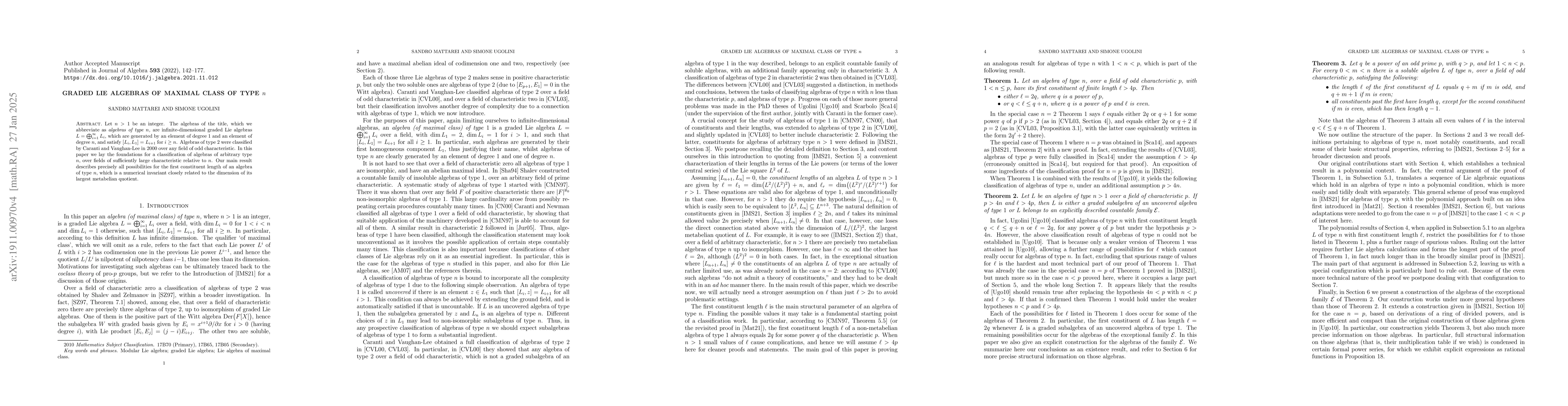 Thumbnail for Graded Lie algebras of maximal class of type $n$