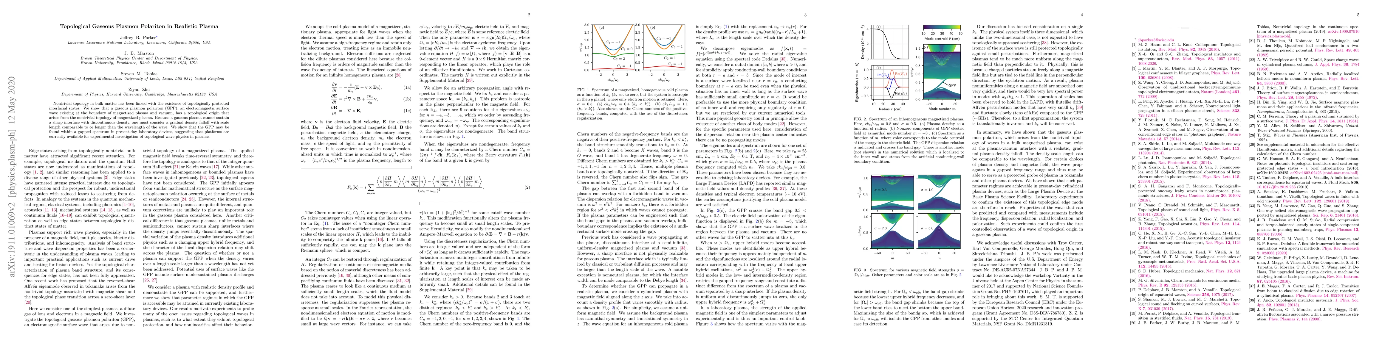 Thumbnail for Topological Gaseous Plasmon Polariton in Realistic Plasma