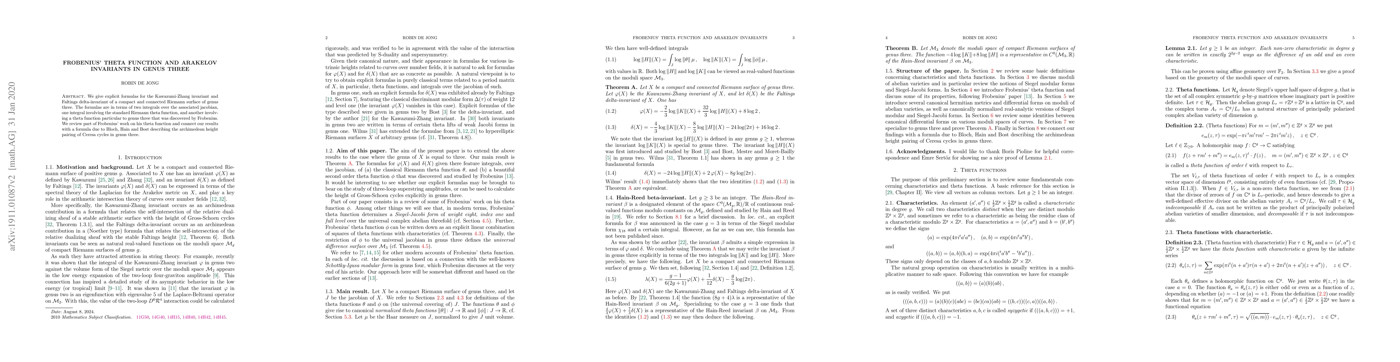 Thumbnail for Frobenius' theta function and Arakelov invariants in genus three