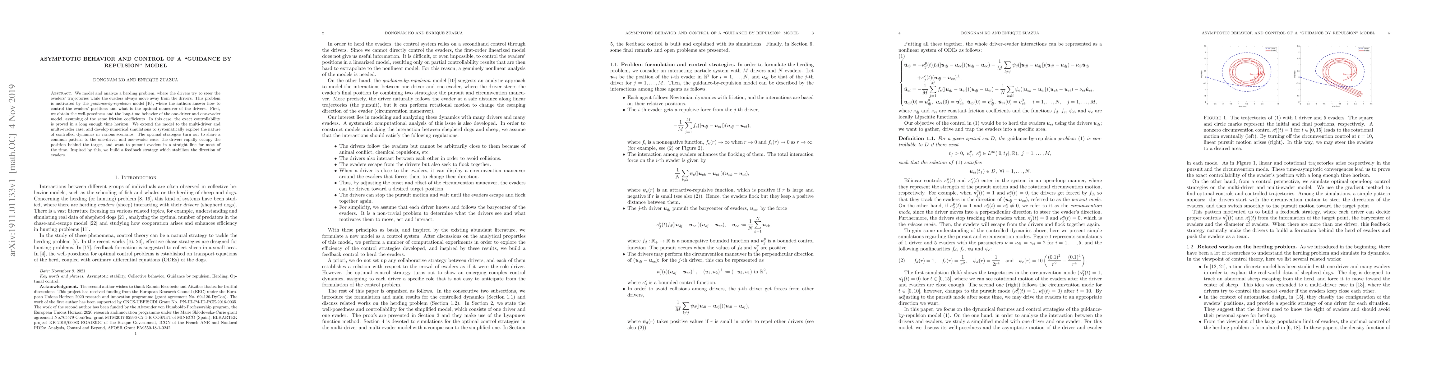 Thumbnail for Asymptotic behavior and control of a "guidance by repulsion" model