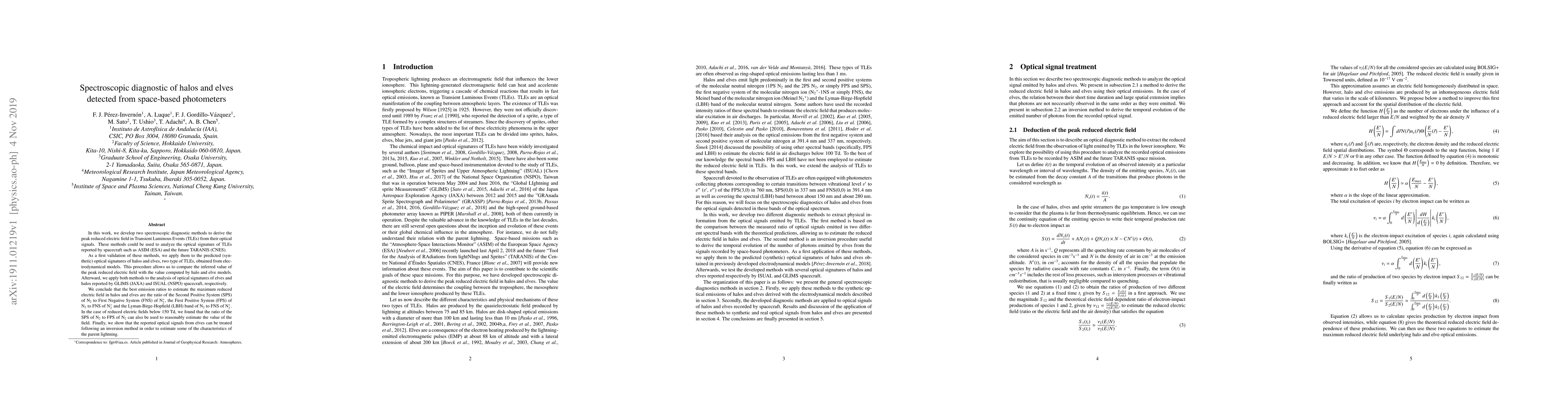 Thumbnail for Spectroscopic diagnostic of halos and elves detected from space-based
  photometers
