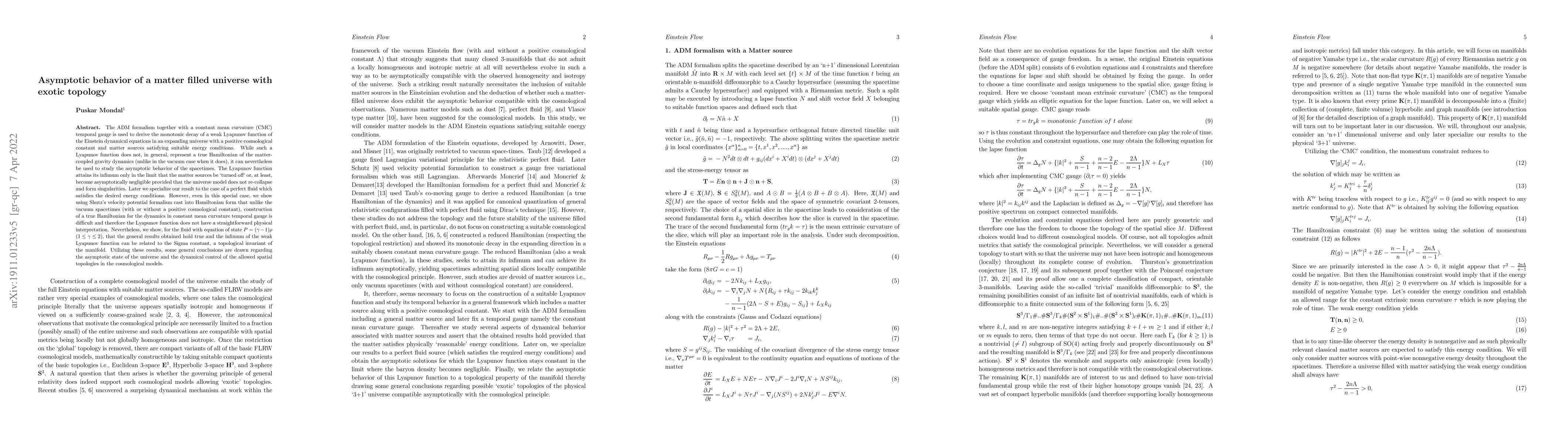 Thumbnail for Asymptotic behavior of a matter filled universe with exotic topology