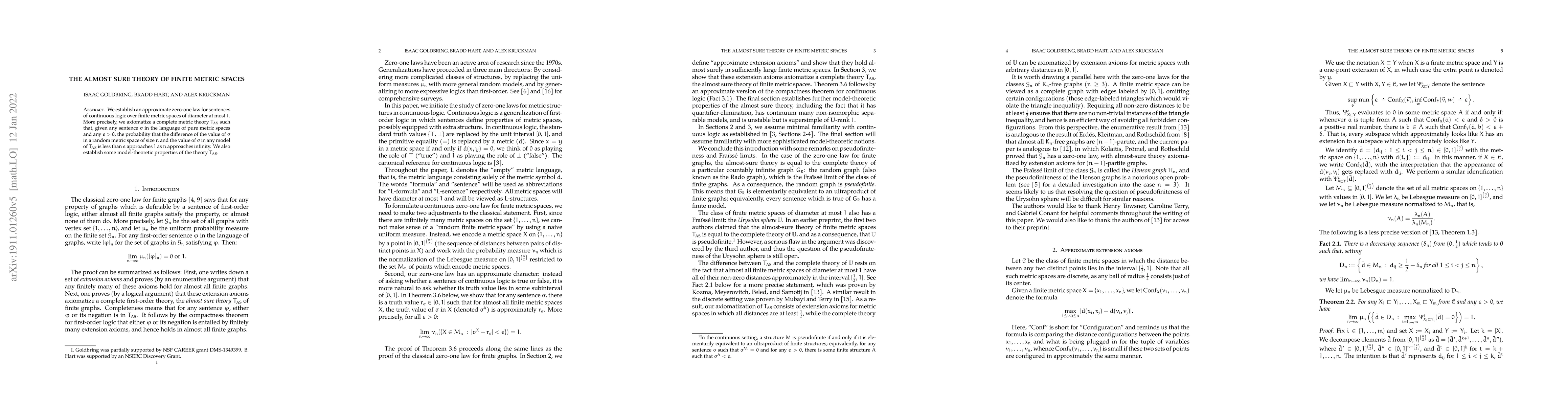 Thumbnail for The almost sure theory of finite metric spaces