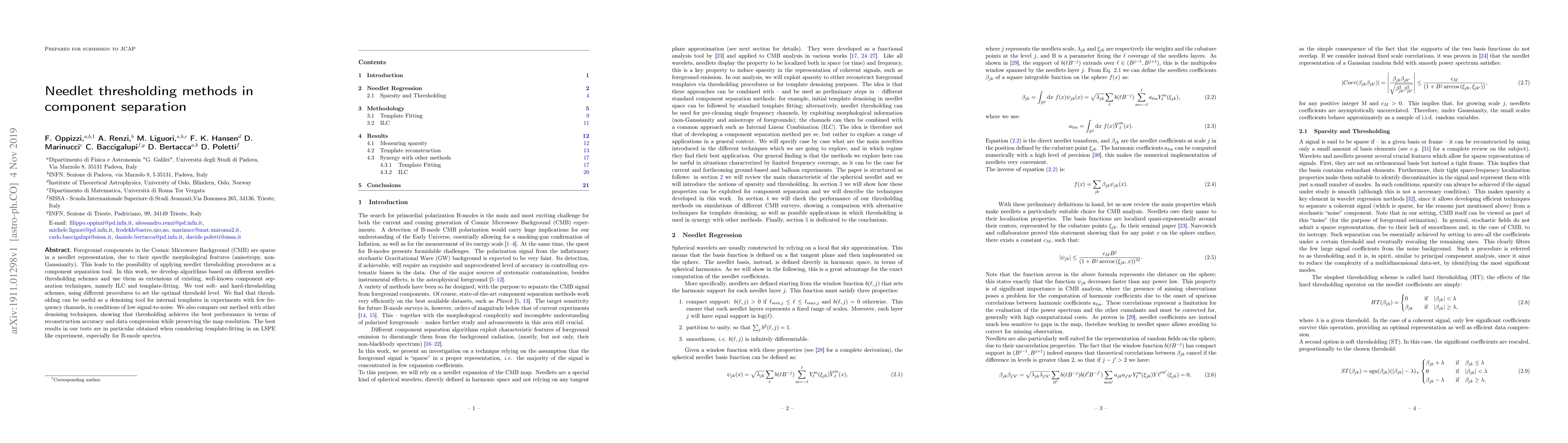 Thumbnail for Needlet thresholding methods in component separation