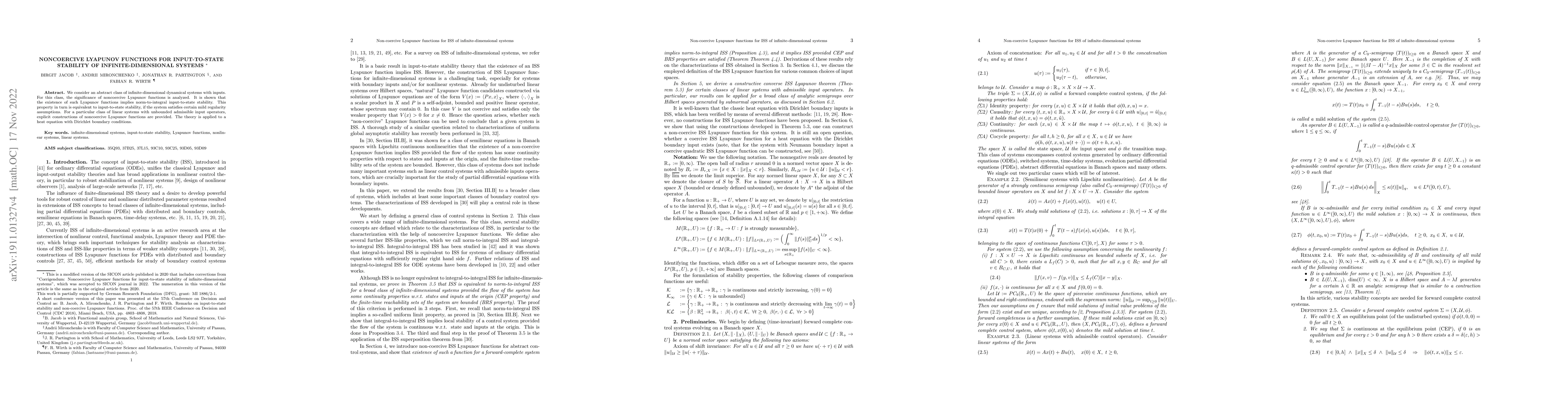 Thumbnail for Noncoercive Lyapunov functions for input-to-state stability of
  infinite-dimensional systems