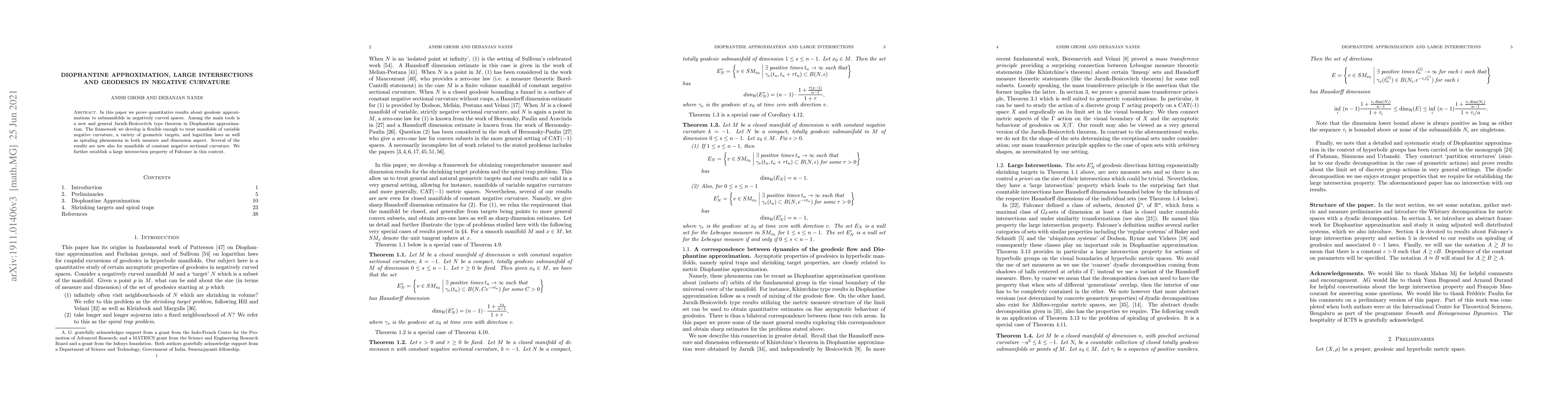 Thumbnail for Diophantine approximations, large intersections and geodesics in
  negative curvature
