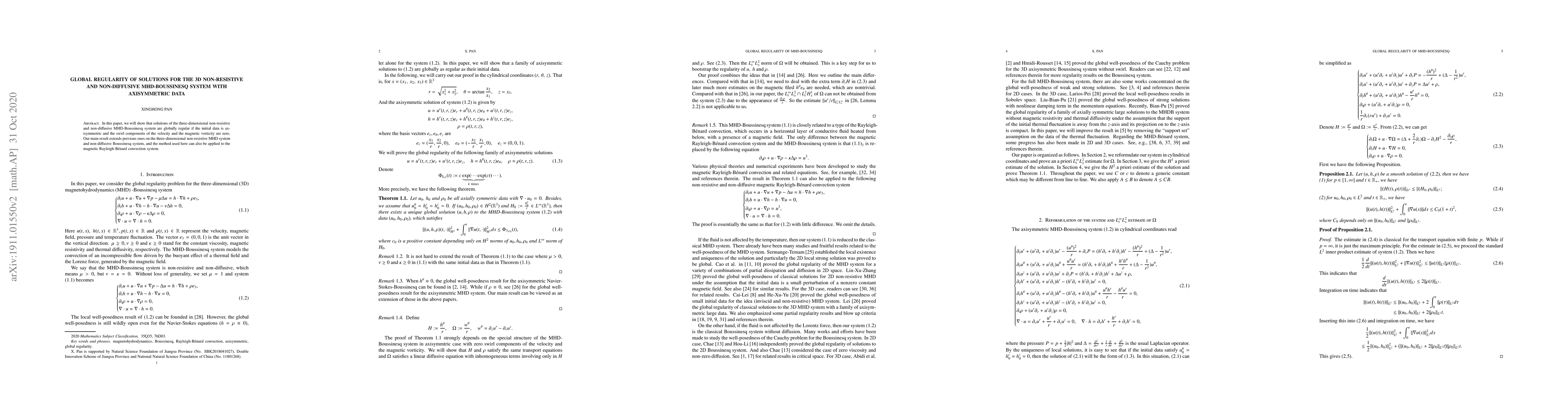 Thumbnail for Global regularity of solutions for the 3D non-resistive and
  non-diffusive MHD-Boussinesq system with axisymmetric data