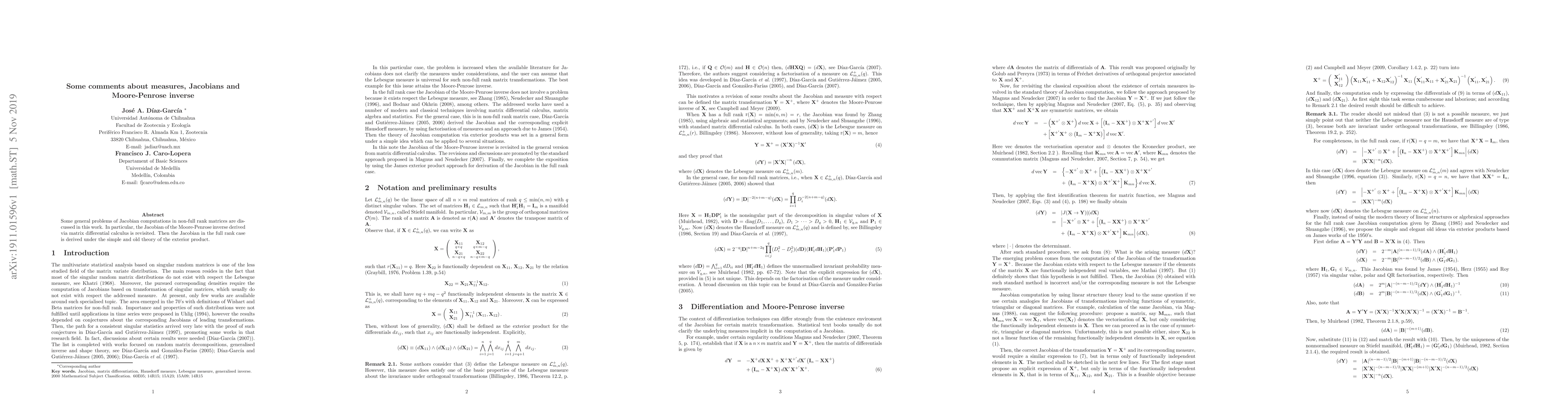 Thumbnail for Some comments about measures, Jacobians and Moore-Penrose inverse