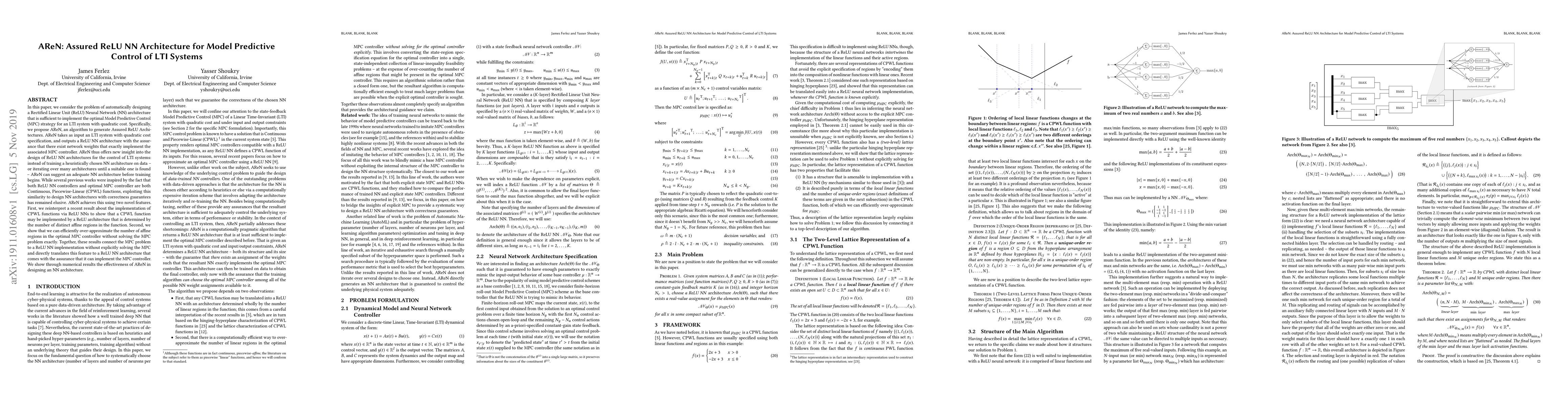 Thumbnail for AReN: Assured ReLU NN Architecture for Model Predictive Control of LTI
  Systems