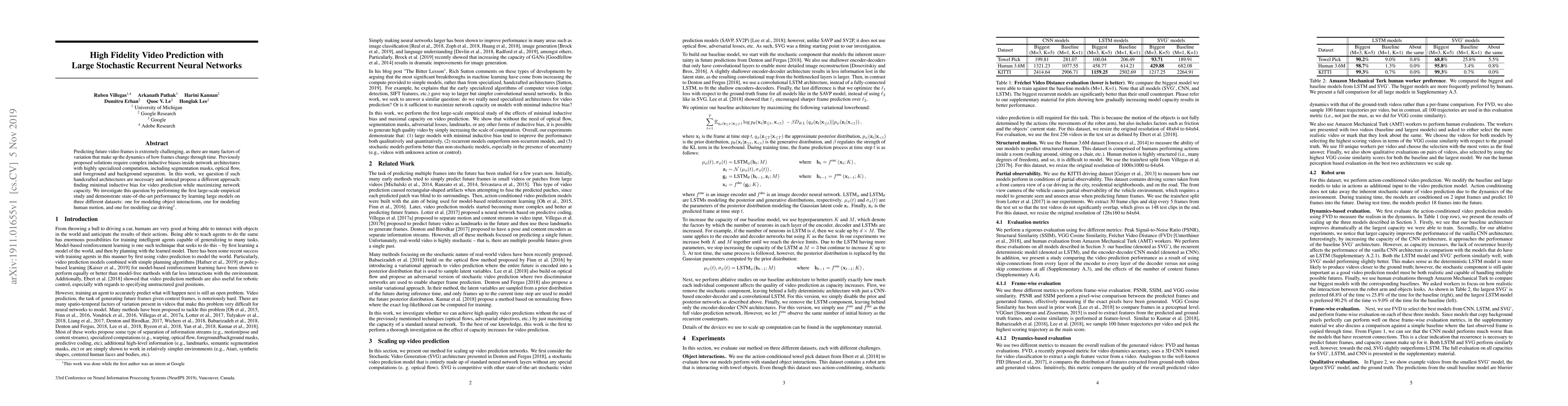 Thumbnail for High Fidelity Video Prediction with Large Stochastic Recurrent Neural
  Networks
