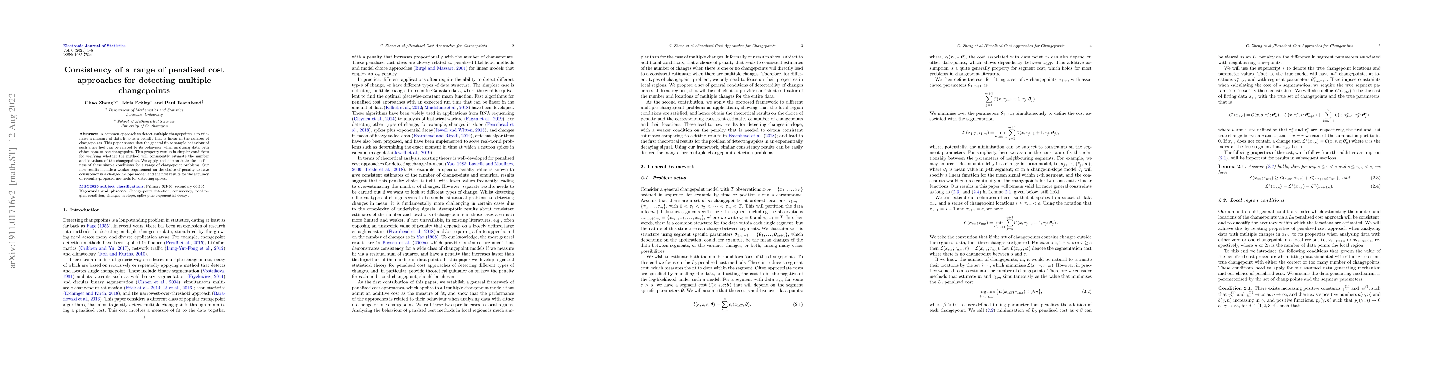Thumbnail for Consistency of a range of penalised cost approaches for detecting
  multiple changepoints