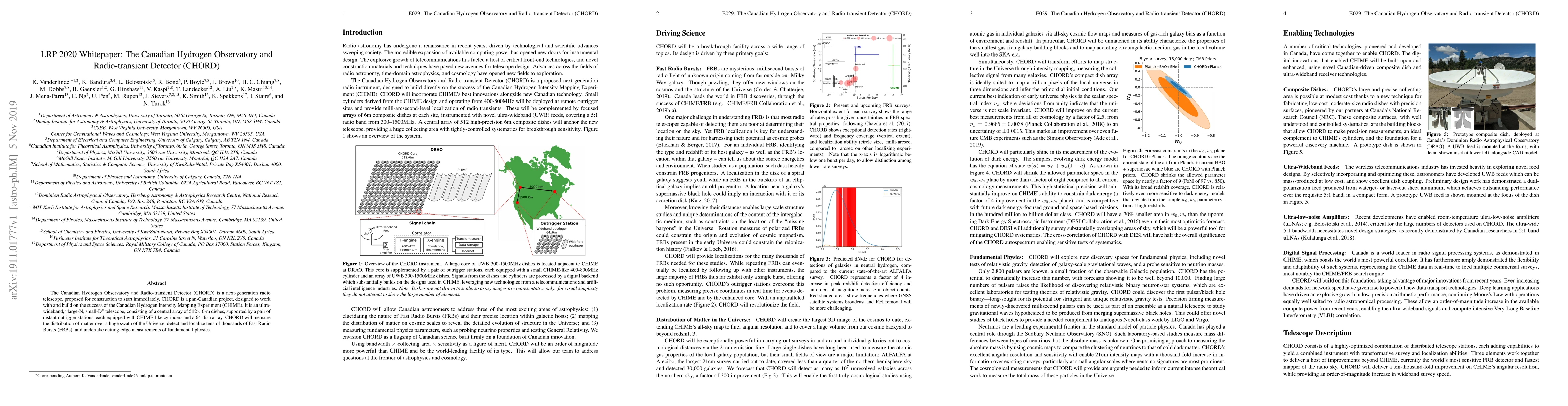 Thumbnail for LRP 2020 Whitepaper: The Canadian Hydrogen Observatory and
  Radio-transient Detector (CHORD)