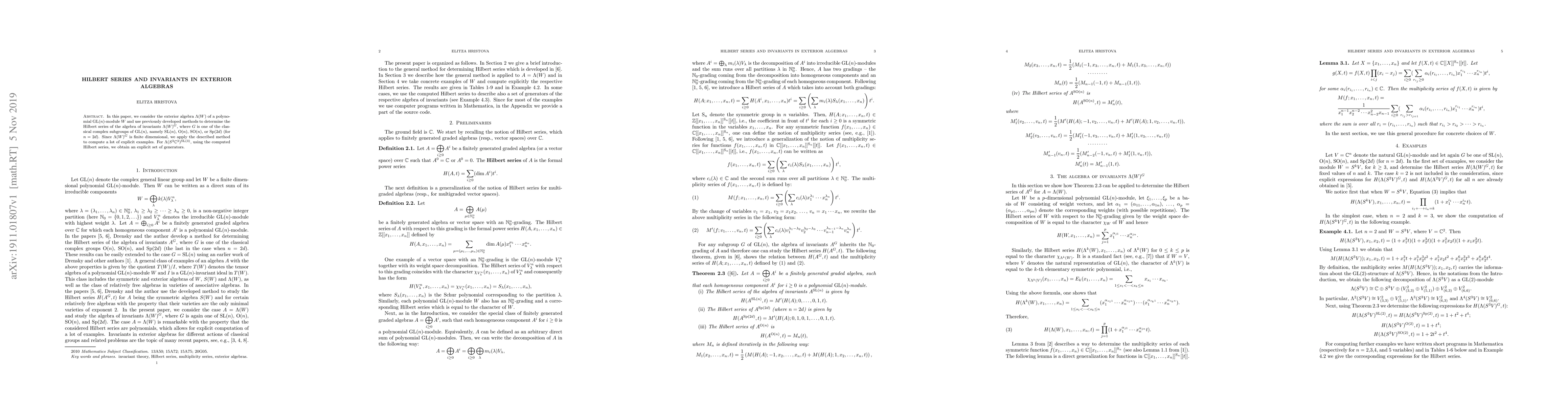 Thumbnail for Hilbert series and invariants in exterior algebras