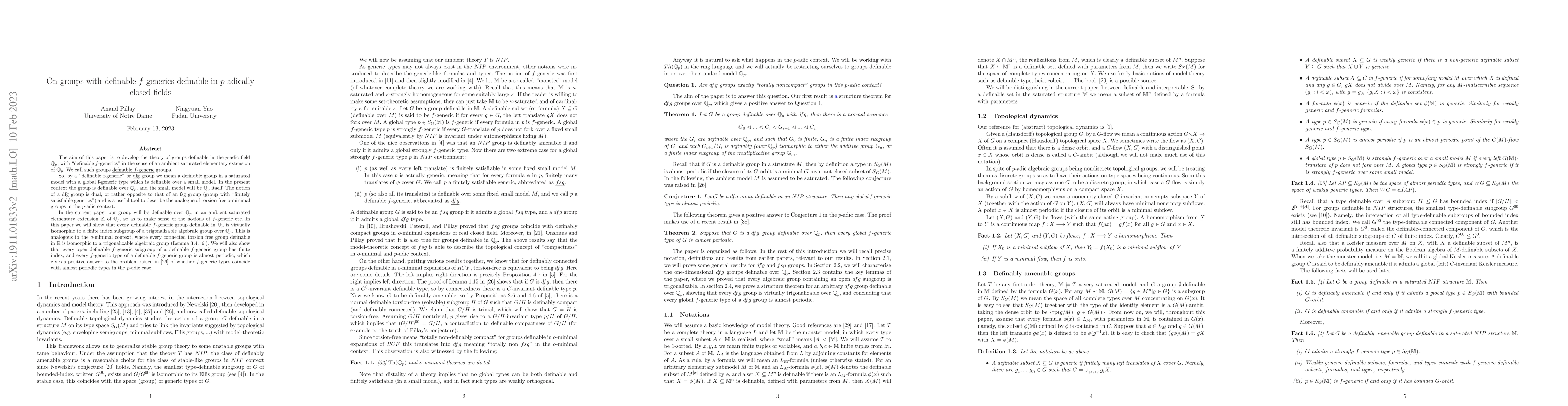 Thumbnail for On groups with definable $f$-generics definable in $p$-adically closed
  fields