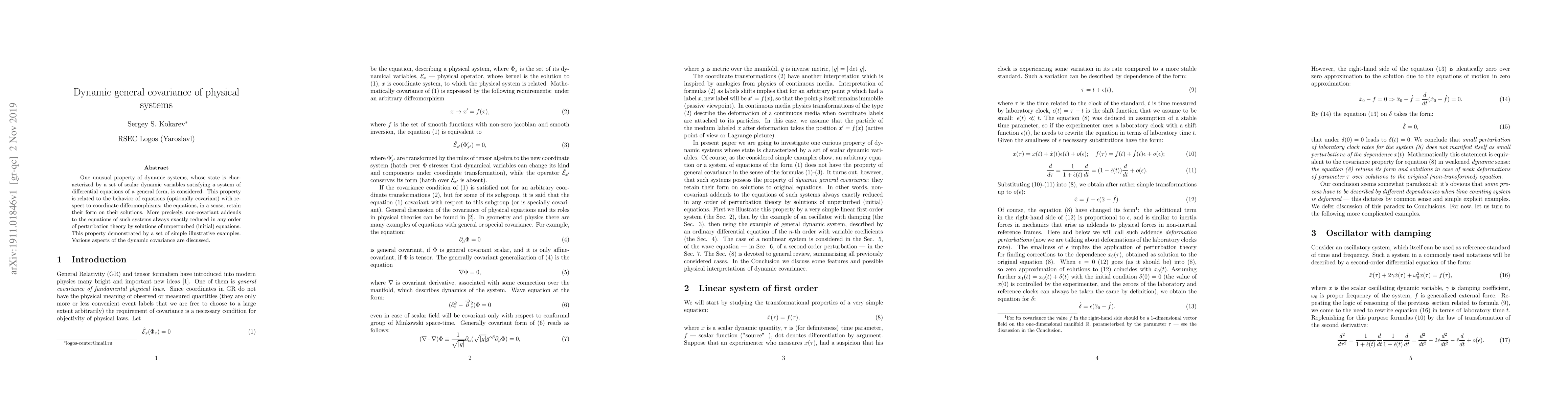 Thumbnail for Dynamic general covariance of physical systems
