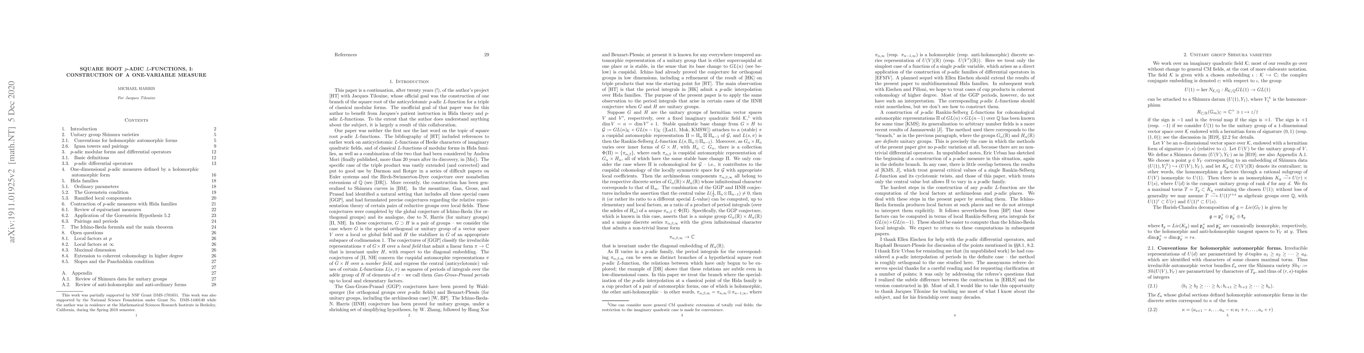 Thumbnail for Square root $p$-adic $L$-functions, I: Construction of a one-variable
  measure