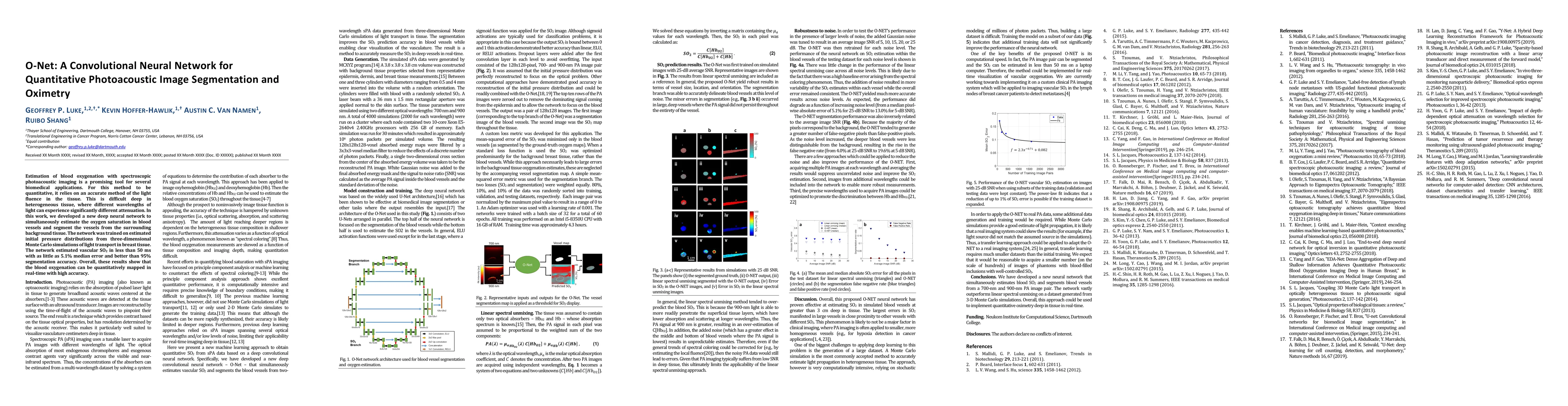 Thumbnail for O-Net: A Convolutional Neural Network for Quantitative Photoacoustic
  Image Segmentation and Oximetry