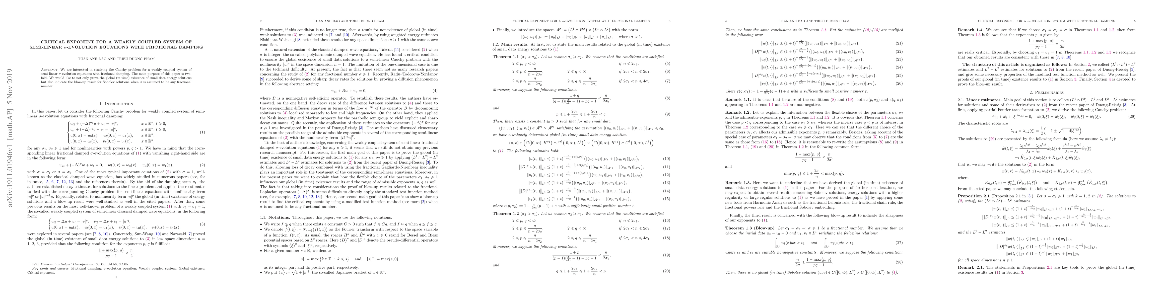 Thumbnail for Critical exponent for a weakly coupled system of semi-linear
  $\sigma$-evolution equations with frictional damping