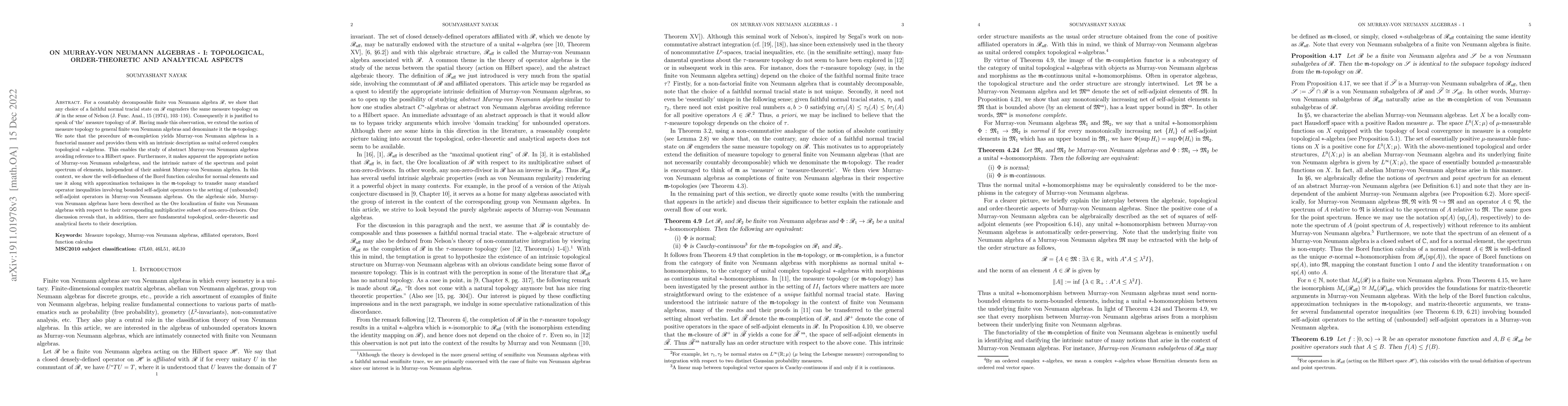Thumbnail for On Murray-von Neumann algebras -- I: Topological, Order-Theoretic and
  Analytical Aspects