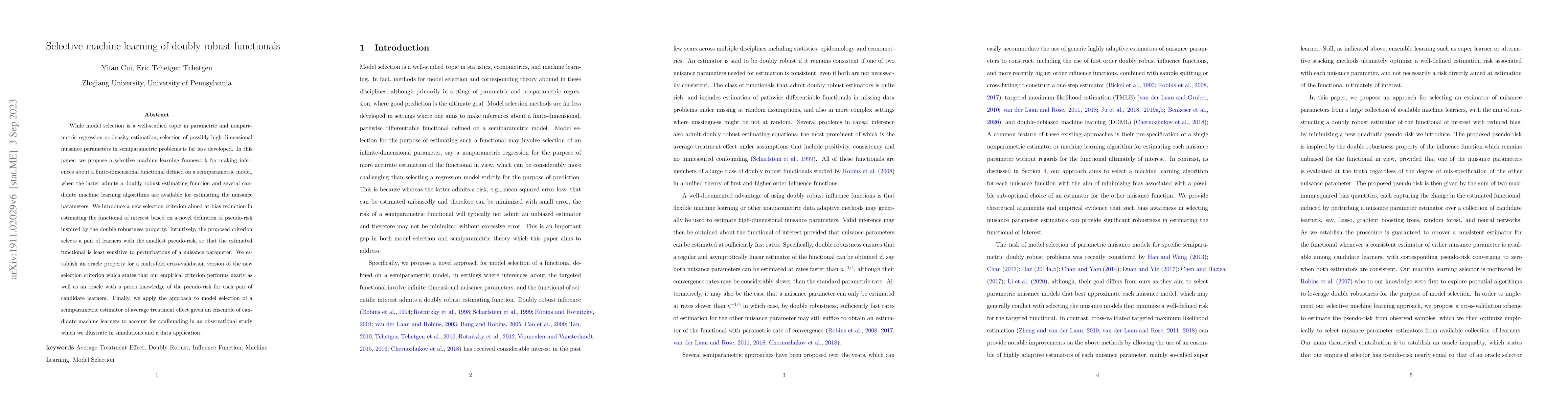 Thumbnail for Selective machine learning of doubly robust functionals