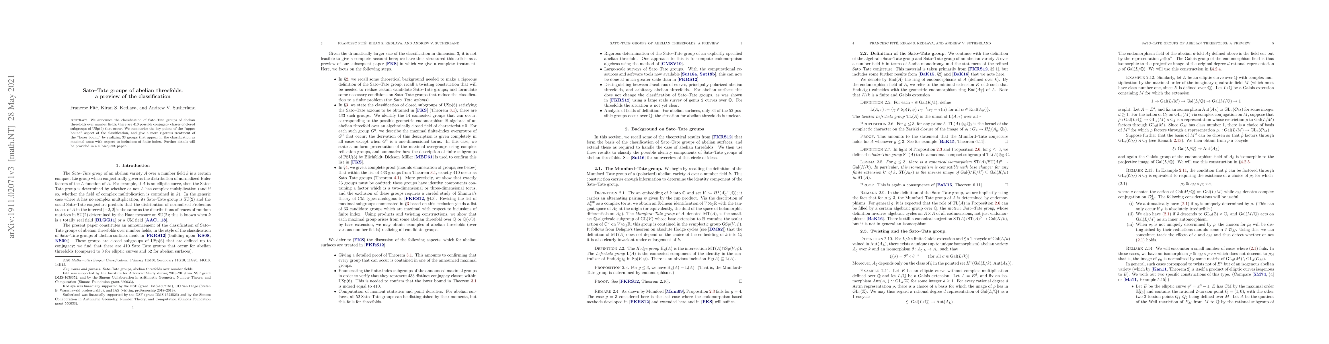 Thumbnail for Sato-Tate groups of abelian threefolds: a preview of the classification