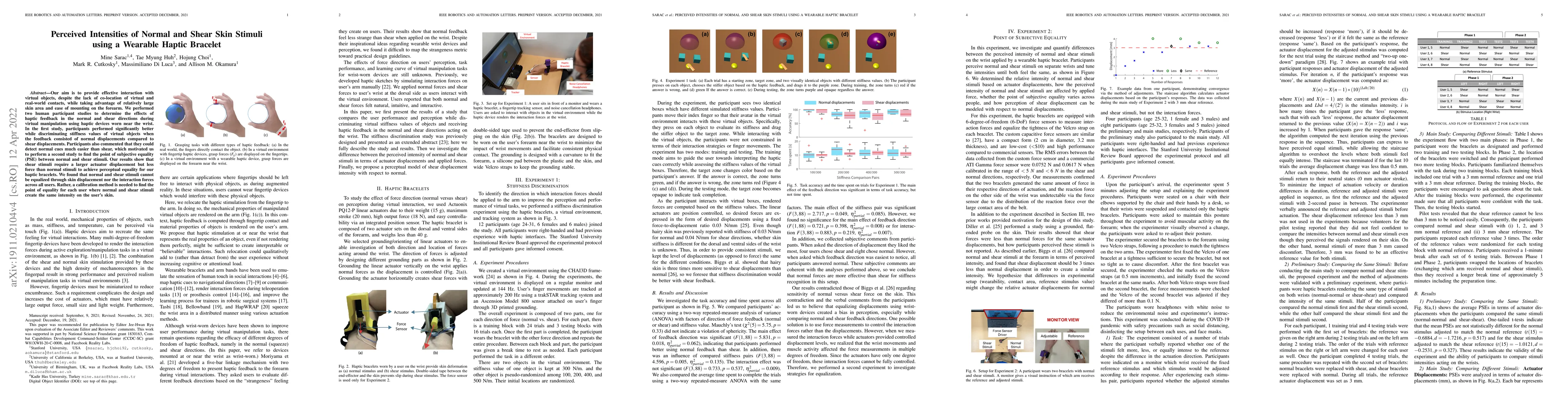 Thumbnail for Perceived Intensities of Normal and Shear Skin Stimuli using a Wearable
  Haptic Bracelet