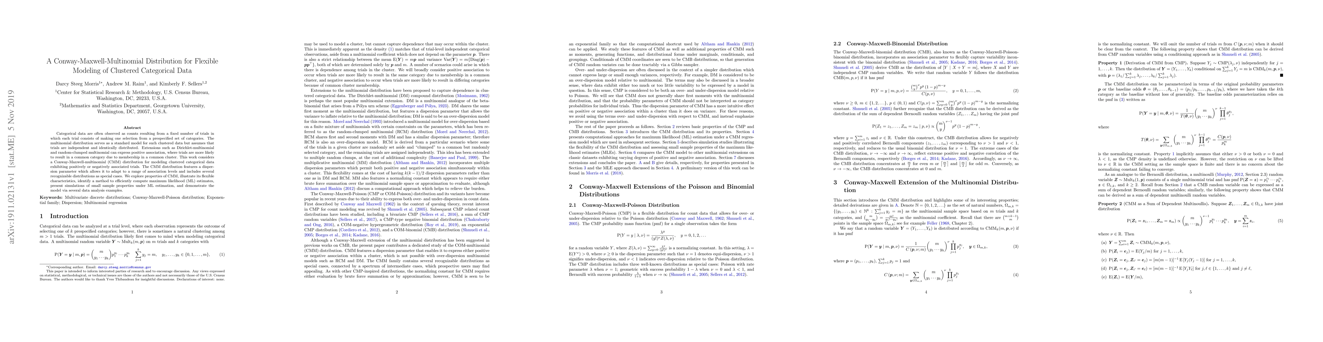 Thumbnail for A Conway-Maxwell-Multinomial Distribution for Flexible Modeling of
  Clustered Categorical Data