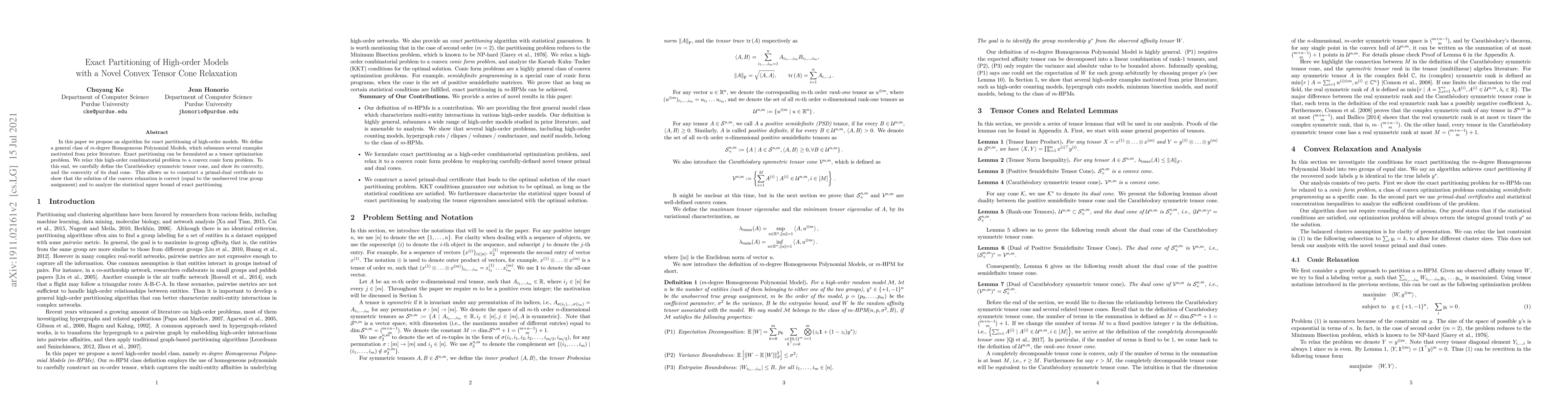 Thumbnail for Exact Partitioning of High-order Models with a Novel Convex Tensor Cone
  Relaxation