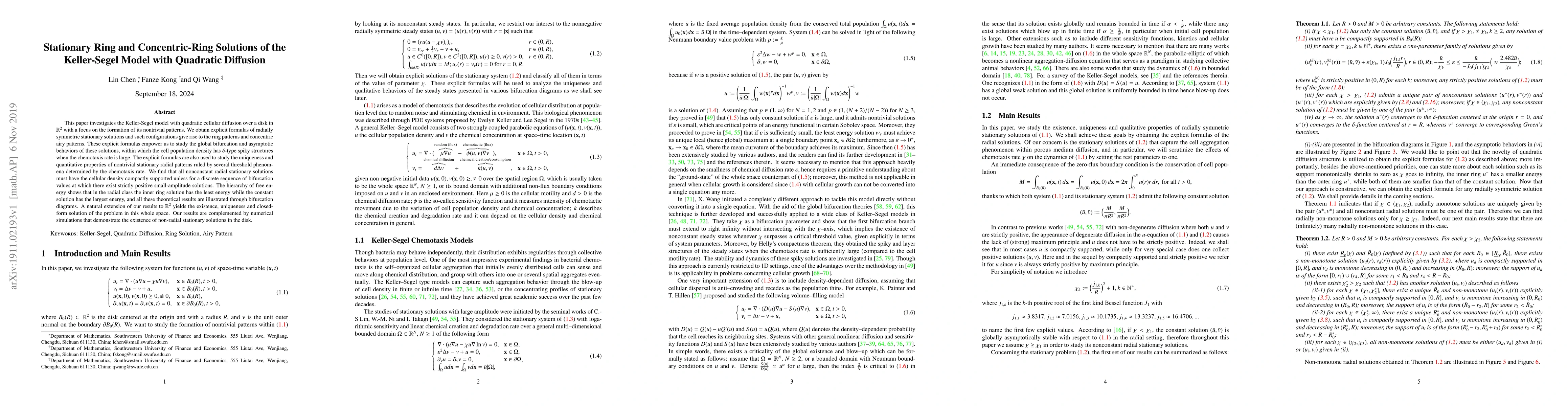 Thumbnail for Stationary Ring and Concentric-Ring Solutions of the Keller-Segel Model
  with Quadratic Diffusion