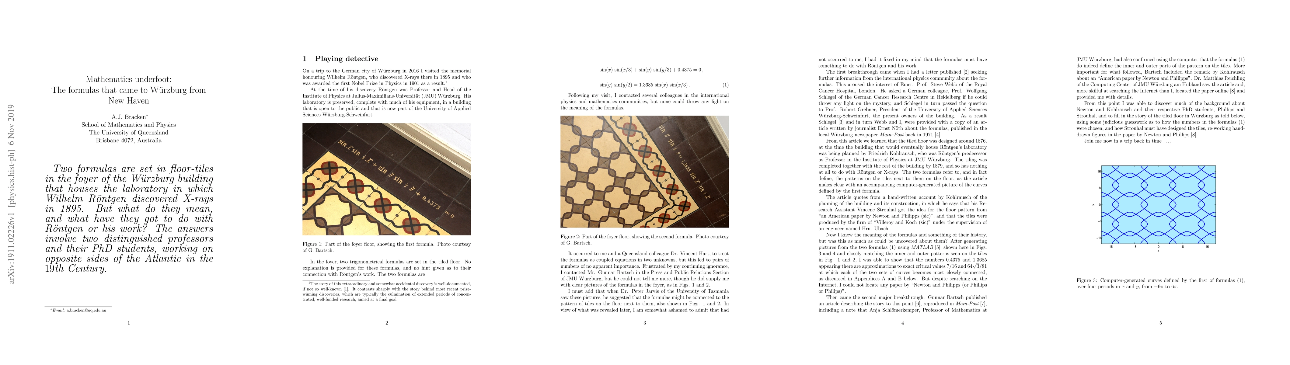 Thumbnail for Mathematics underfoot: The formulas that came to Wuerzburg from New
  Haven