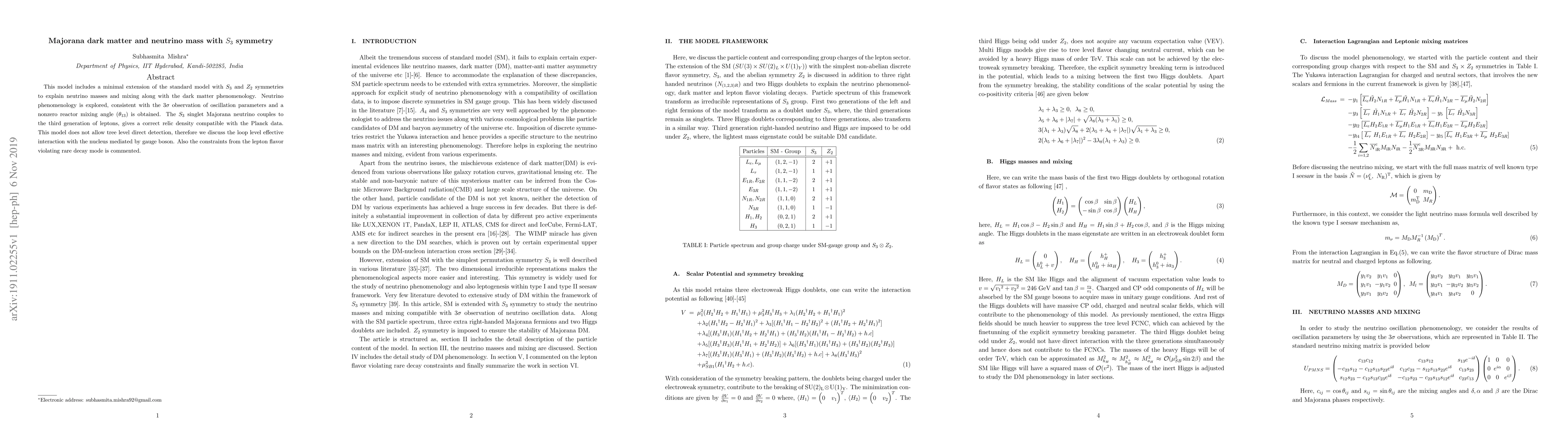 Thumbnail for Majorana dark matter and neutrino mass with $S_3$ symmetry