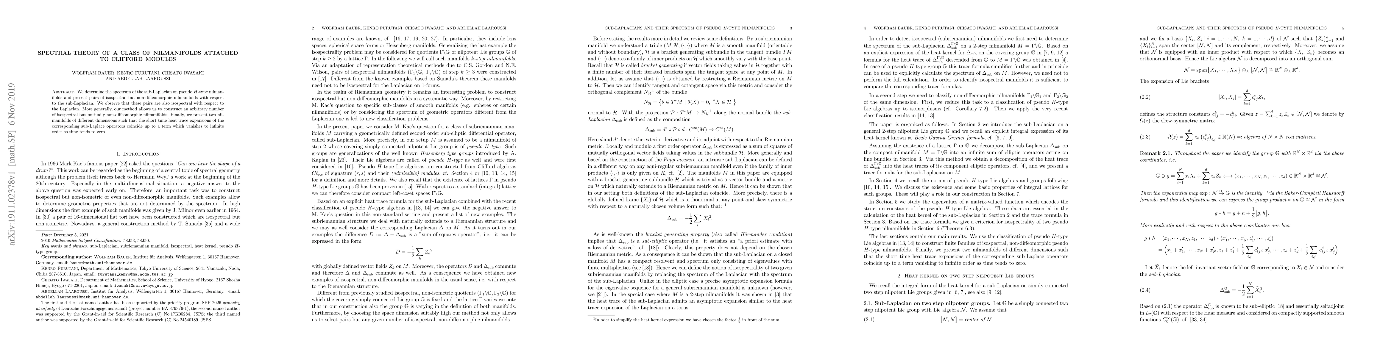 Thumbnail for Spectral theory of a class of nilmanifolds attached to clifford modules