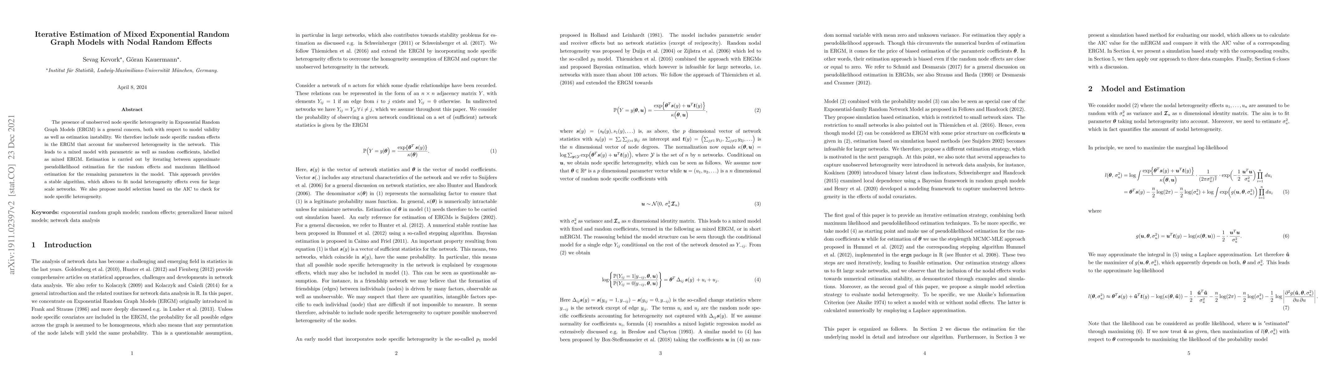 Thumbnail for Iterative Estimation of Mixed Exponential Random Graph Models with Nodal
  Random Effects