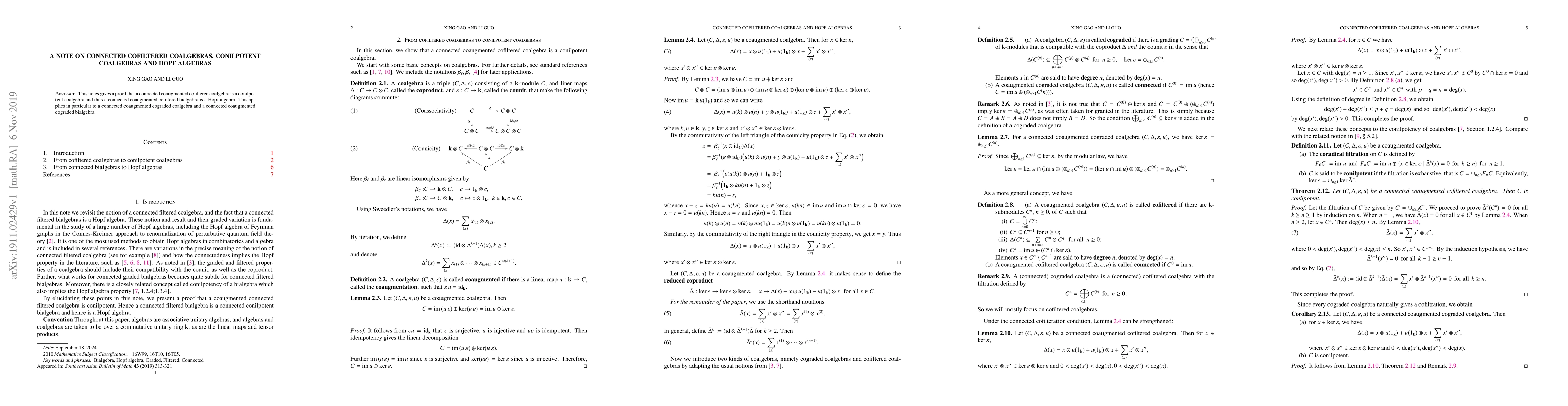Thumbnail for A note on connected cofiltered coalgebras, conilpotent coalgebras and
  Hopf algebras