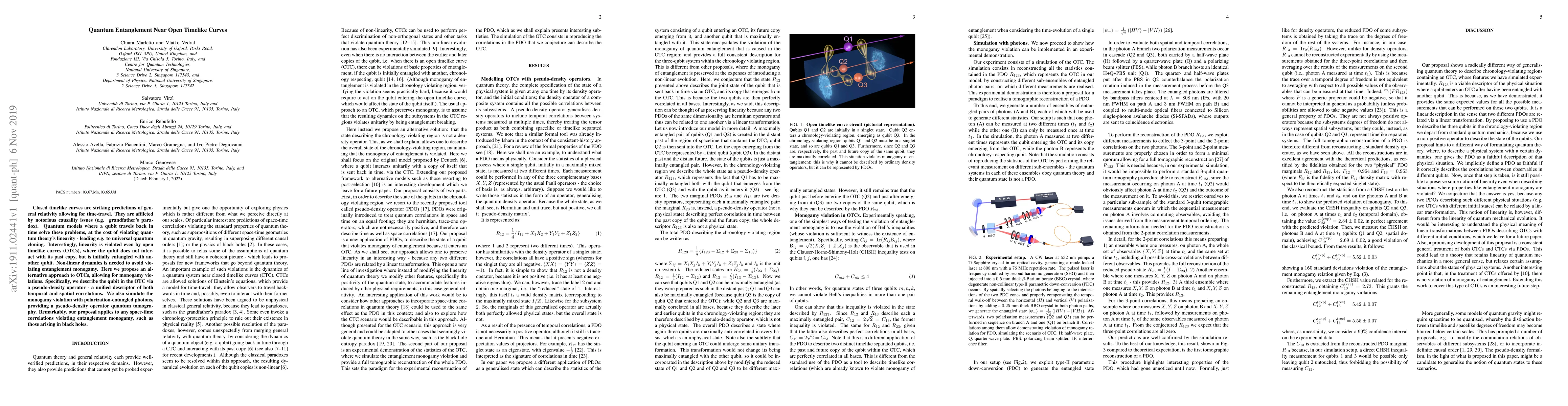 Thumbnail for Theoretical description and experimental simulation of quantum
  entanglement near open time-like curves via pseudo-density operators