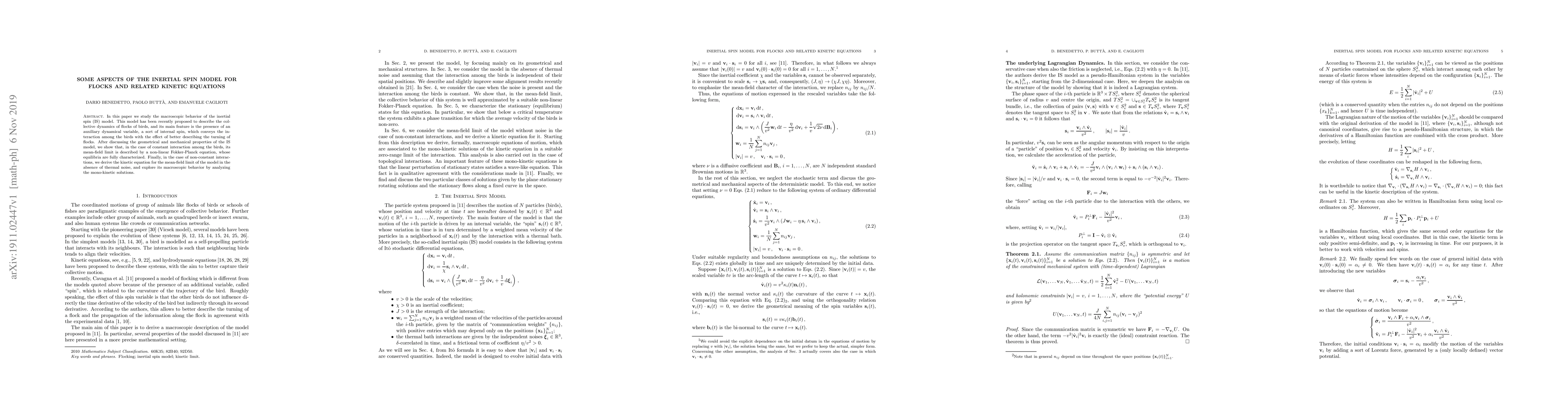Thumbnail for Some aspects of the inertial spin model for flocks and related kinetic
  equations