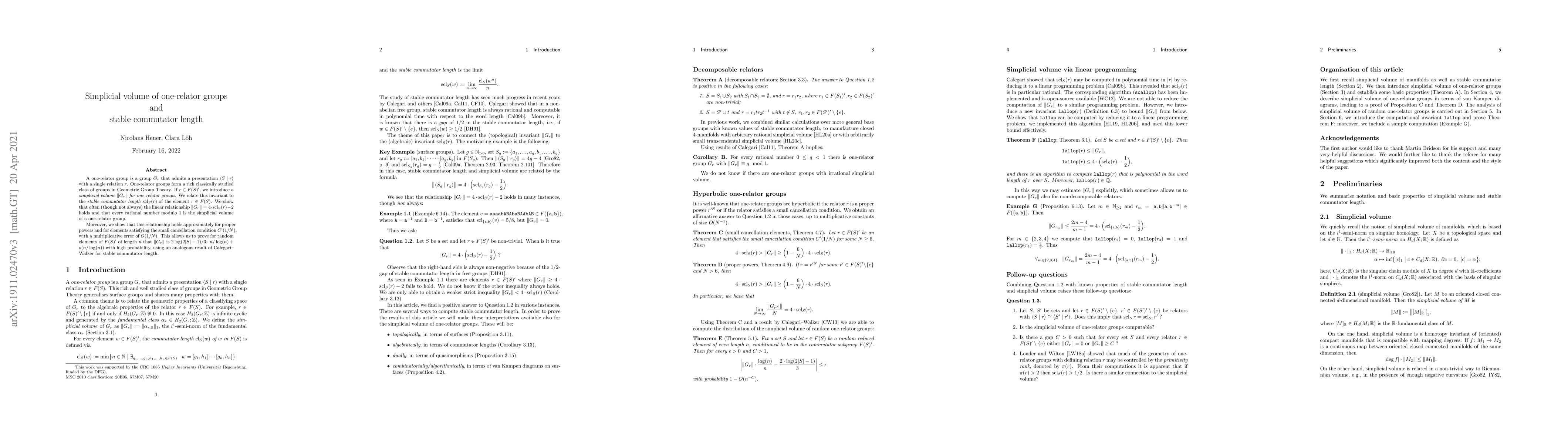 Thumbnail for Simplicial volume of one-relator groups and stable commutator length