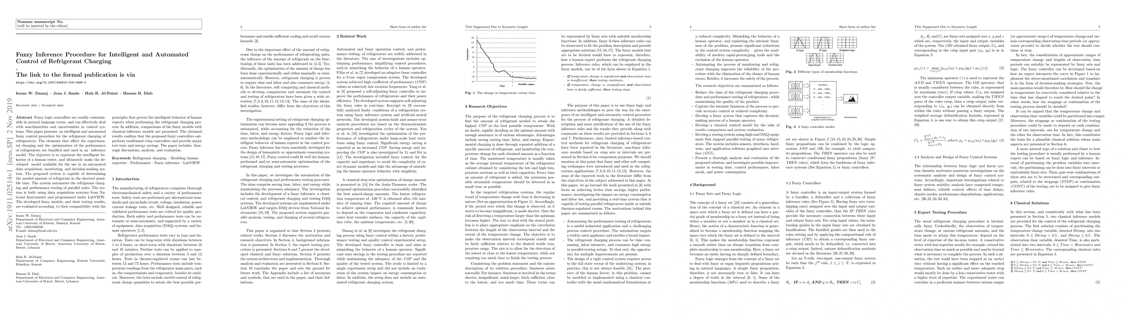 Thumbnail for Fuzzy Inference Procedure for Intelligent and Automated Control of
  Refrigerant Charging