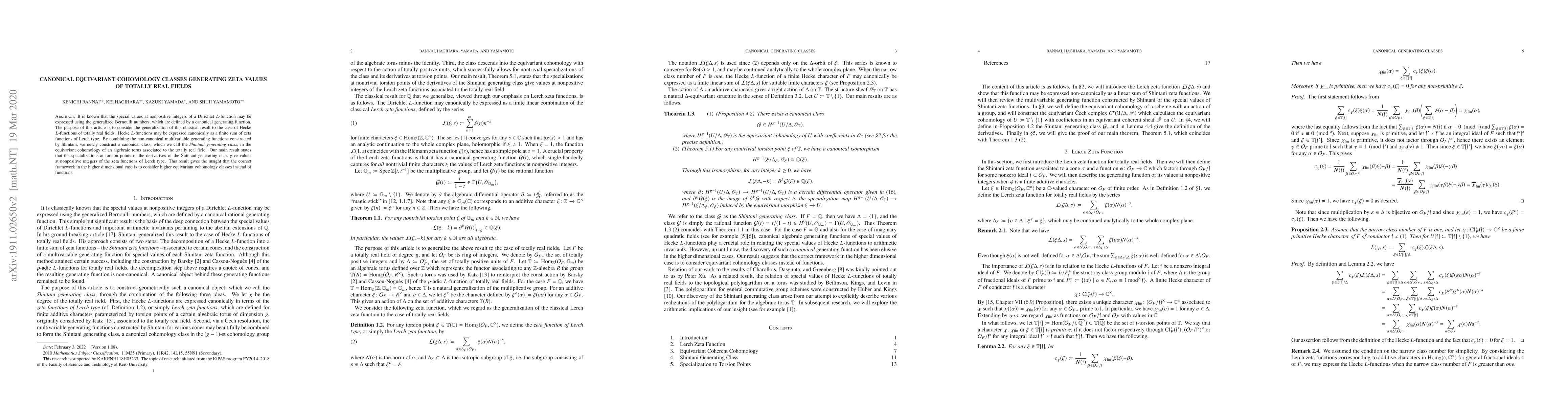 Thumbnail for Canonical Equivariant Cohomology Classes Generating Zeta Values of
  Totally Real Fields