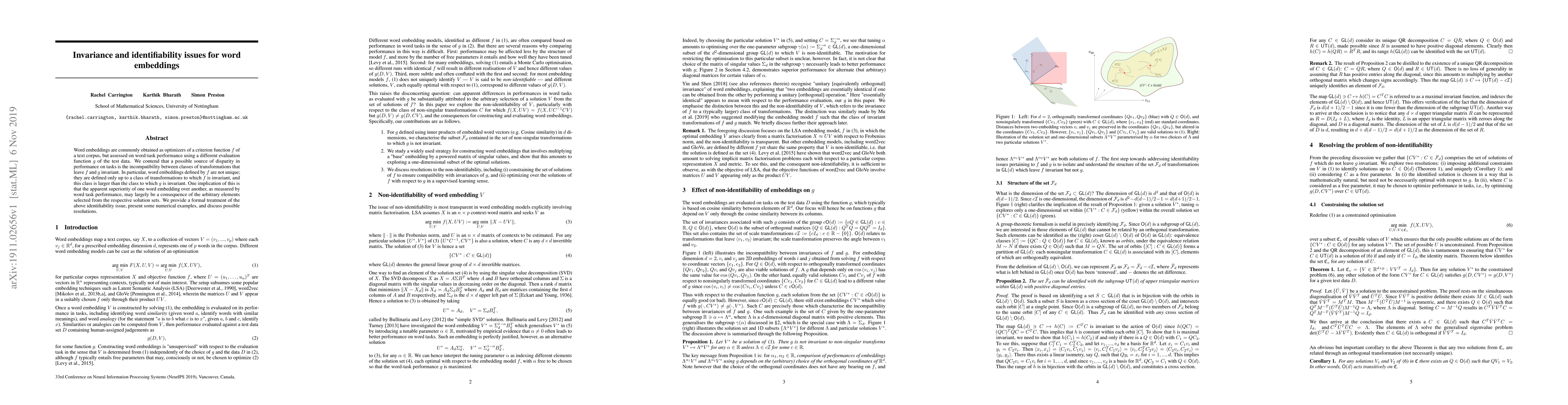 Thumbnail for Invariance and identifiability issues for word embeddings