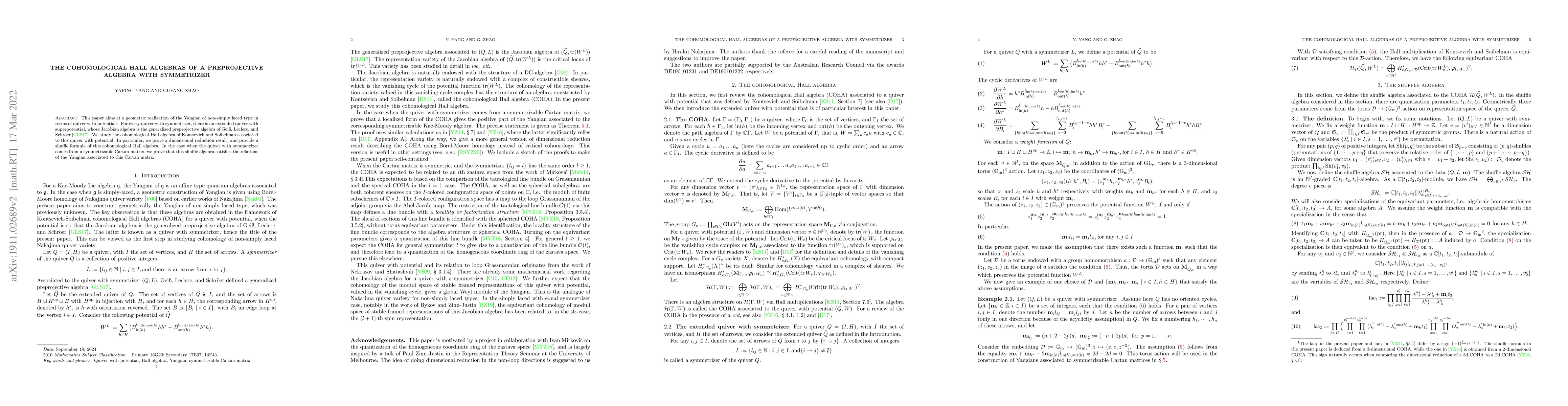 Thumbnail for The cohomological Hall algebras of a preprojective algebra with
  symmetrizer